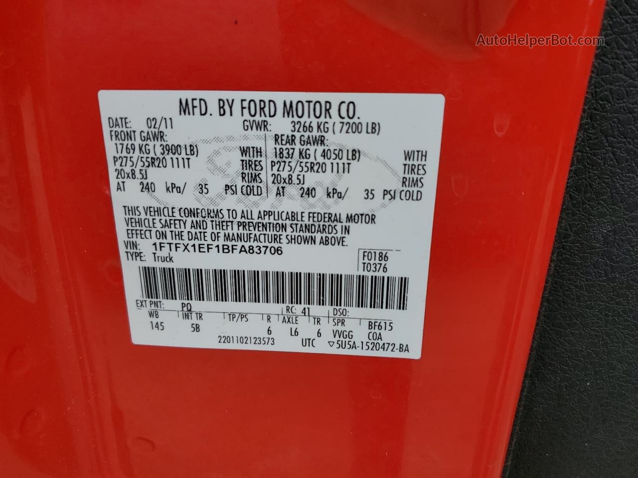 2011 Ford F150 Super Cab Red vin: 1FTFX1EF1BFA83706