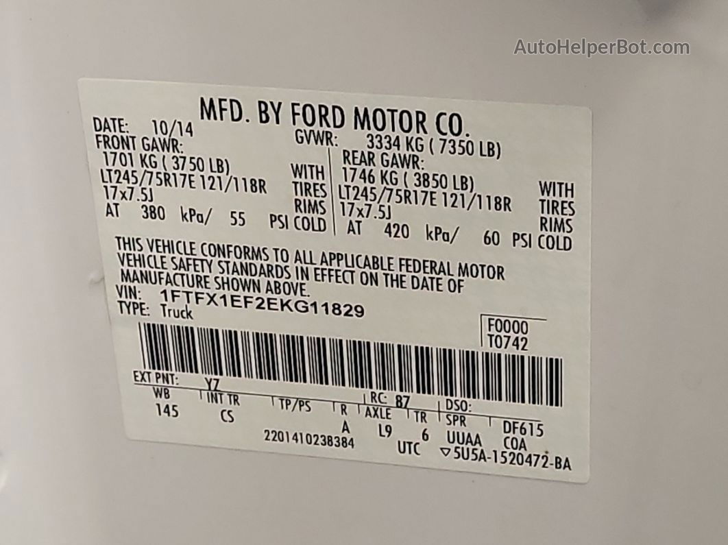 2014 Ford F-150 Xl vin: 1FTFX1EF2EKG11829