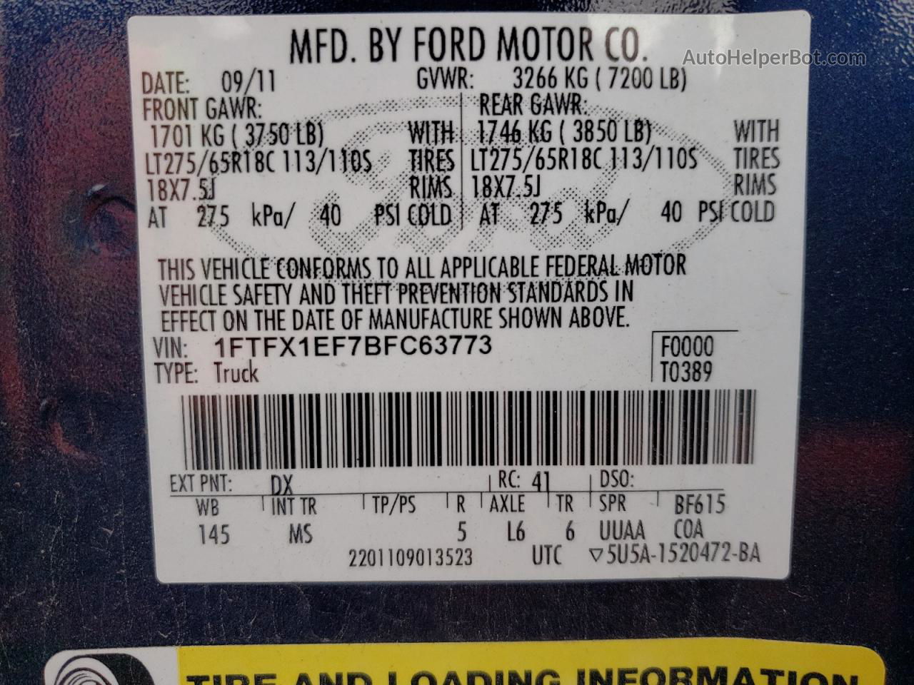 2011 Ford F150 Super Cab Синий vin: 1FTFX1EF7BFC63773