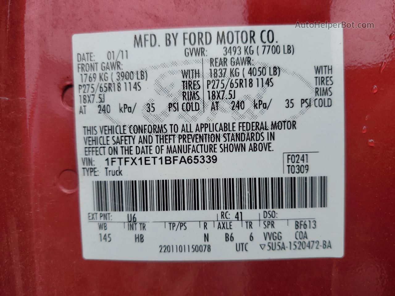 2011 Ford F150 Super Cab Red vin: 1FTFX1ET1BFA65339