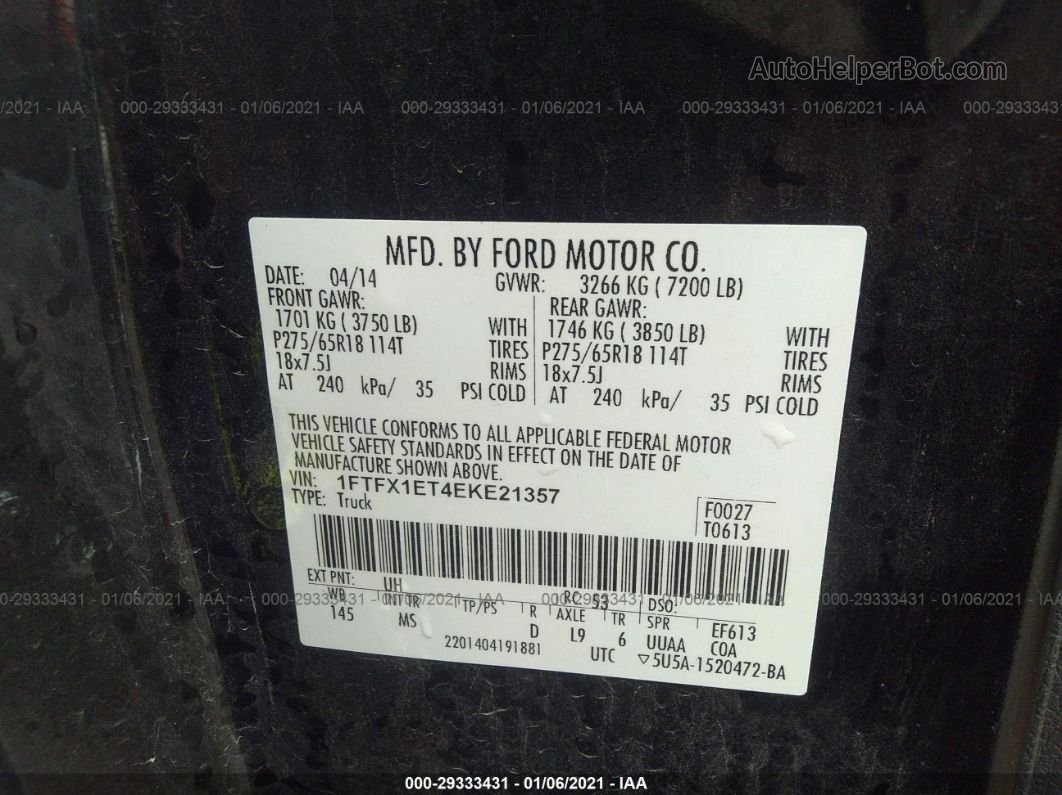 2014 Ford F-150 Xl/xlt/lariat/fx4 Black vin: 1FTFX1ET4EKE21357