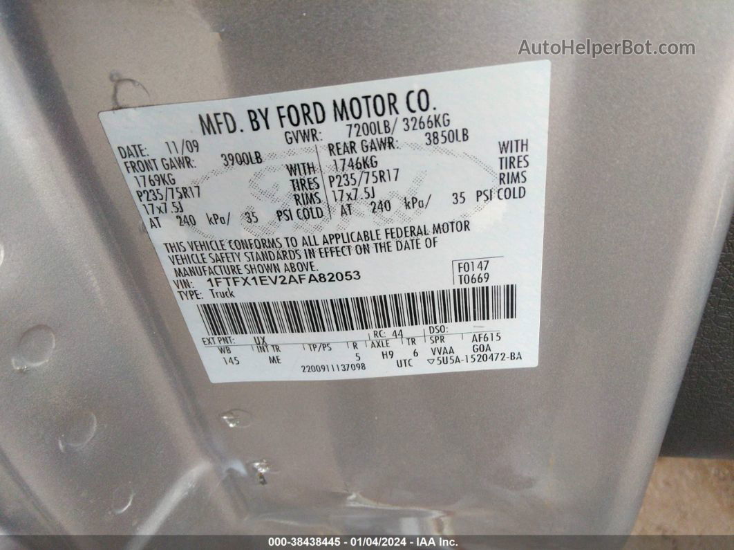 2010 Ford F-150 Fx4/lariat/xl/xlt Silver vin: 1FTFX1EV2AFA82053
