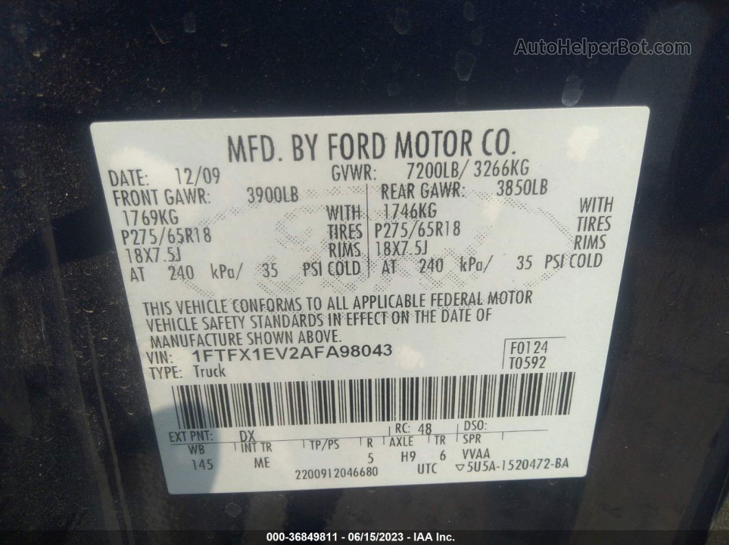 2010 Ford F-150 Xl/xlt/fx4/lariat Blue vin: 1FTFX1EV2AFA98043