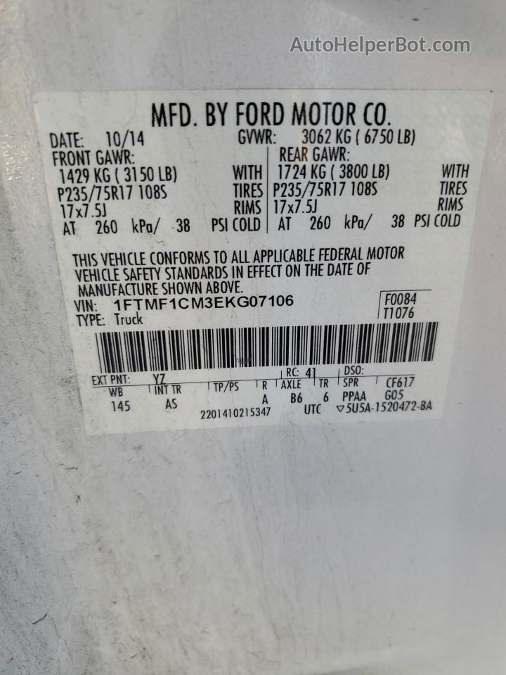 2014 Ford F150  White vin: 1FTMF1CM3EKG07106