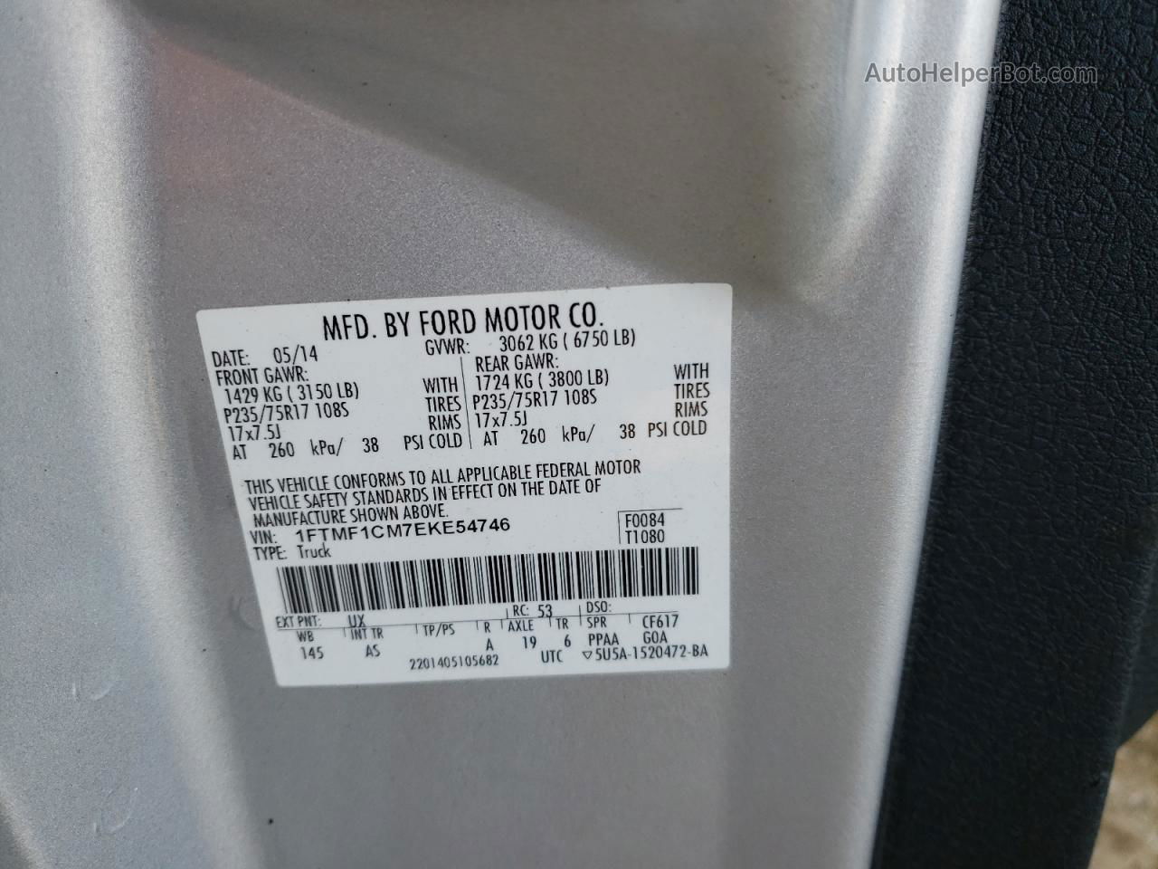 2014 Ford F150  Silver vin: 1FTMF1CM7EKE54746