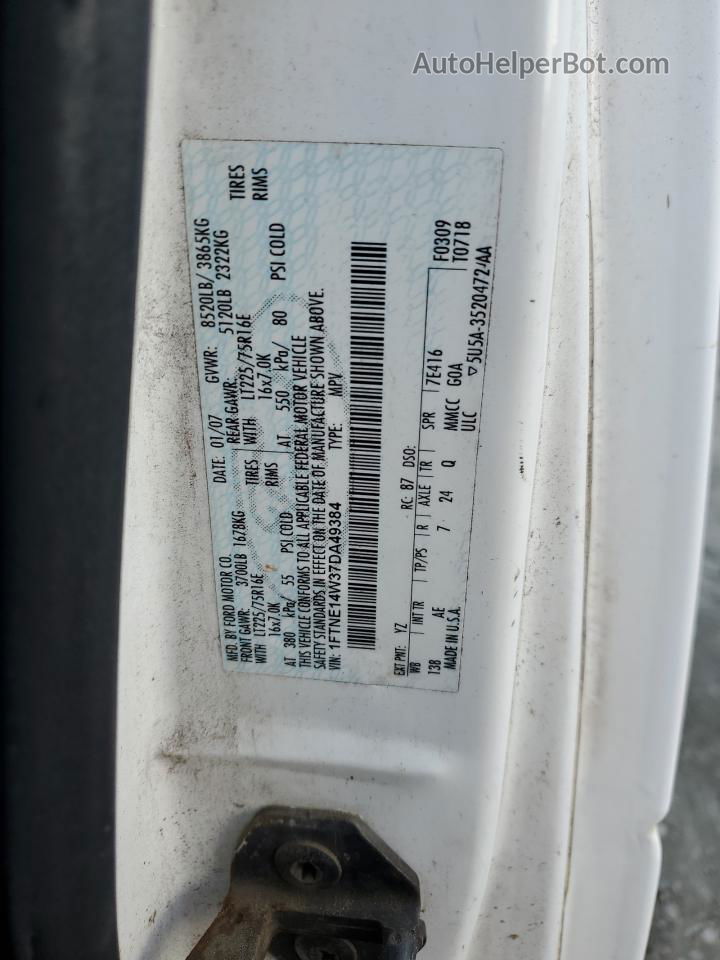 2007 Ford Econoline E150 Van White vin: 1FTNE14W37DA49384