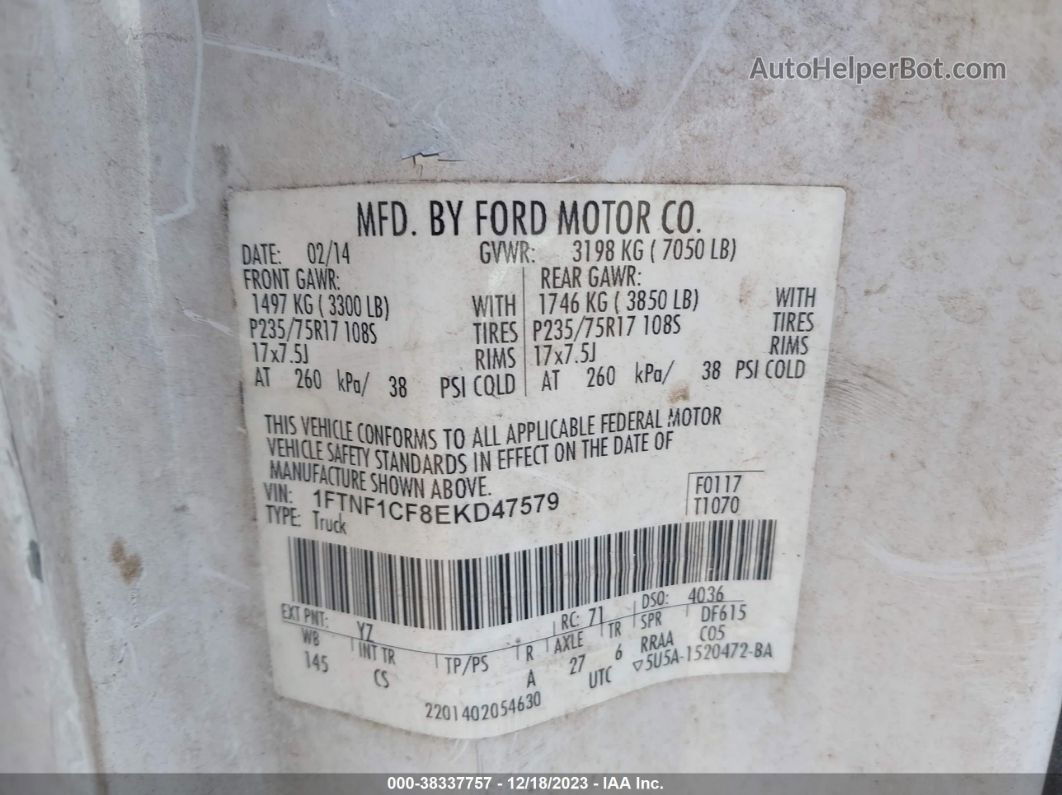 2014 Ford F-150 Xl White vin: 1FTNF1CF8EKD47579