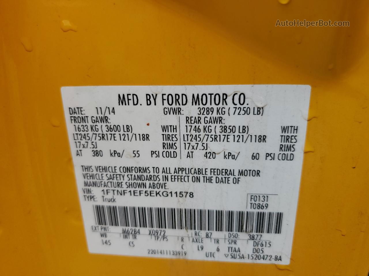 2014 Ford F150  Yellow vin: 1FTNF1EF5EKG11578