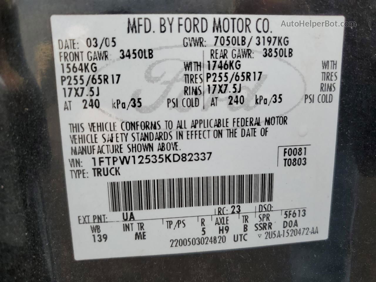 2005 Ford F150 Supercrew Черный vin: 1FTPW12535KD82337