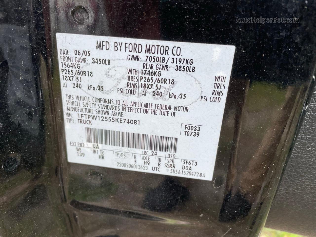 2005 Ford F150 Supercrew Черный vin: 1FTPW12555KE74081