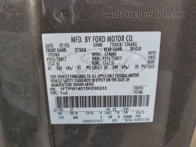 2005 Ford F150 Supercrew Brown vin: 1FTPW14515KE95233