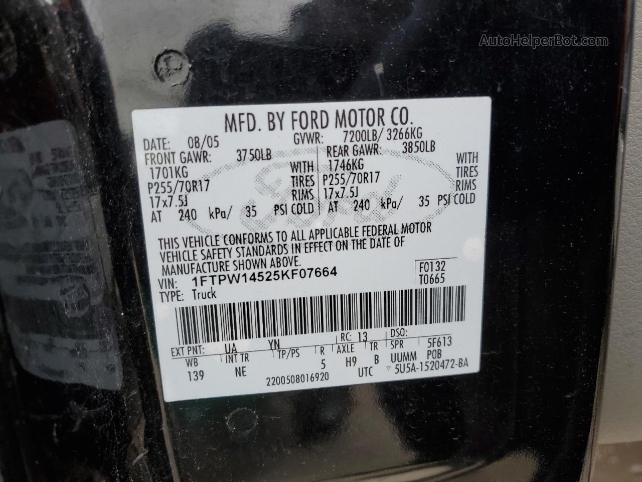 2005 Ford F150 Supercrew Black vin: 1FTPW14525KF07664