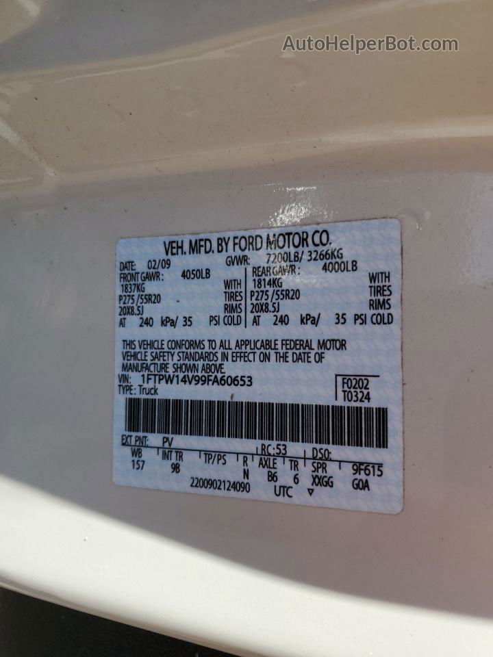 2009 Ford F150 Supercrew Cream vin: 1FTPW14V99FA60653