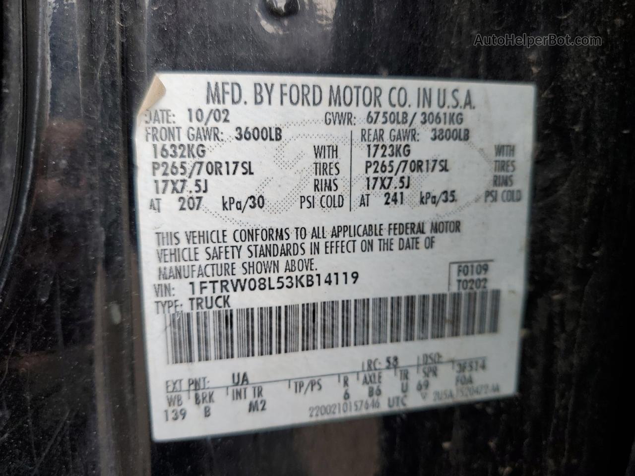 2003 Ford F150 Supercrew Black vin: 1FTRW08L53KB14119