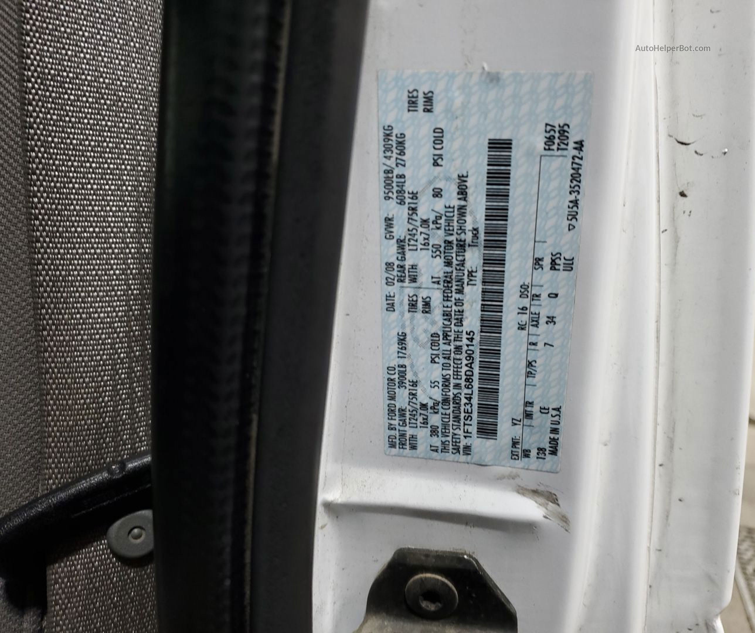 2008 Ford Econoline E350 Super Duty Van vin: 1FTSE34L68DA90145