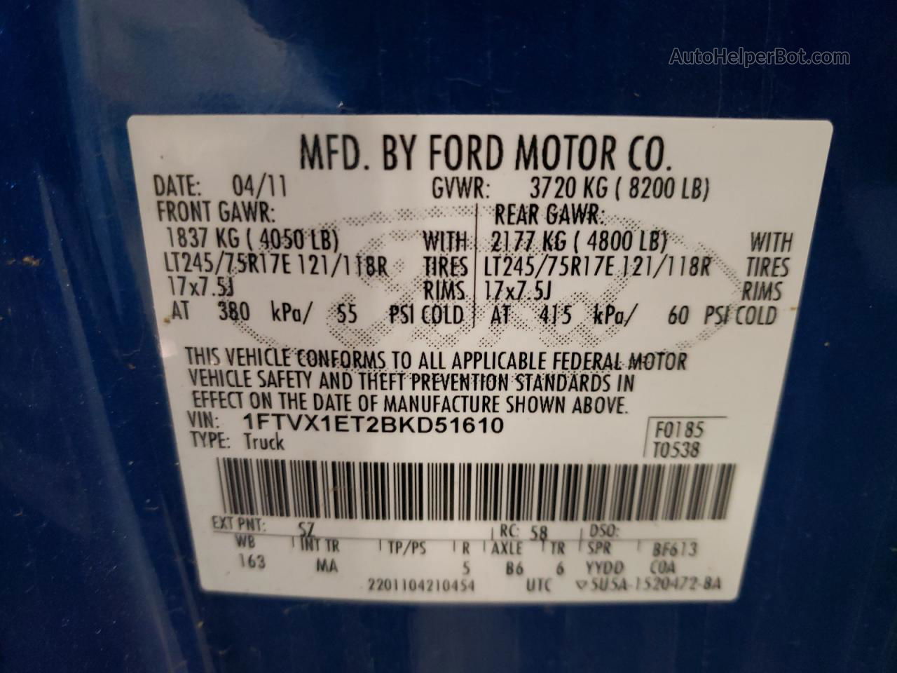 2011 Ford F150 Super Cab Blue vin: 1FTVX1ET2BKD51610