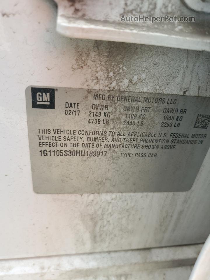 2017 Chevrolet Impala Lt White vin: 1G1105S30HU189917