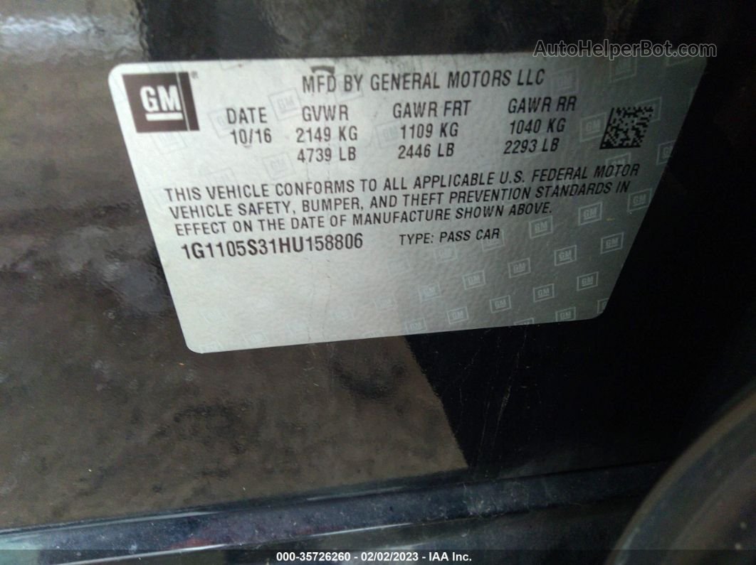 2017 Chevrolet Impala Lt Black vin: 1G1105S31HU158806