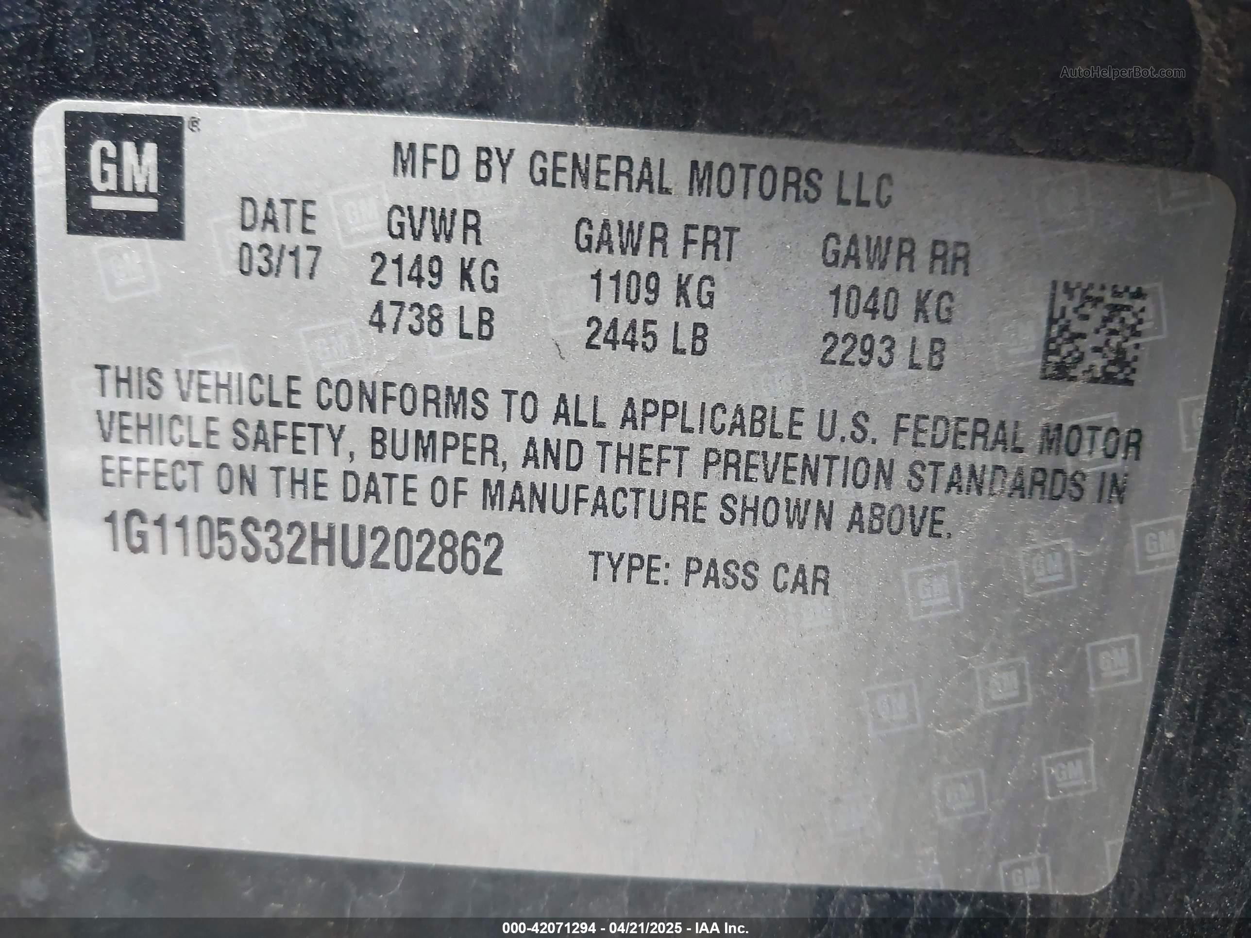 2017 Chevrolet Impala 1lt Black vin: 1G1105S32HU202862