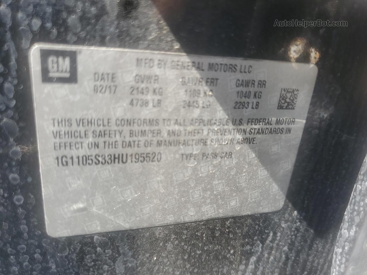 2017 Chevrolet Impala Lt Черный vin: 1G1105S33HU195520