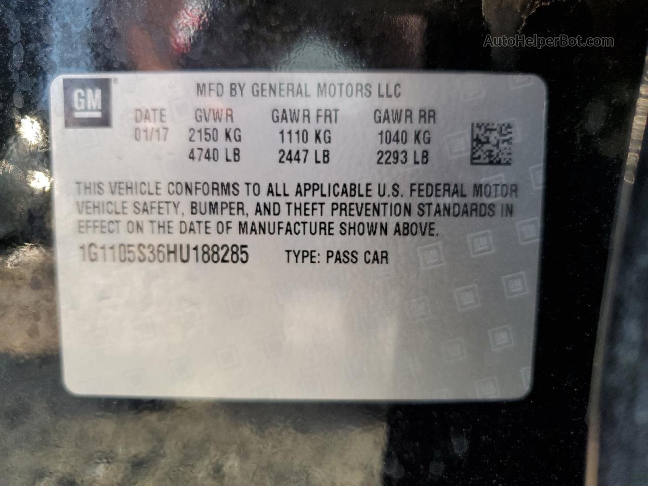 2017 Chevrolet Impala Lt Black vin: 1G1105S36HU188285