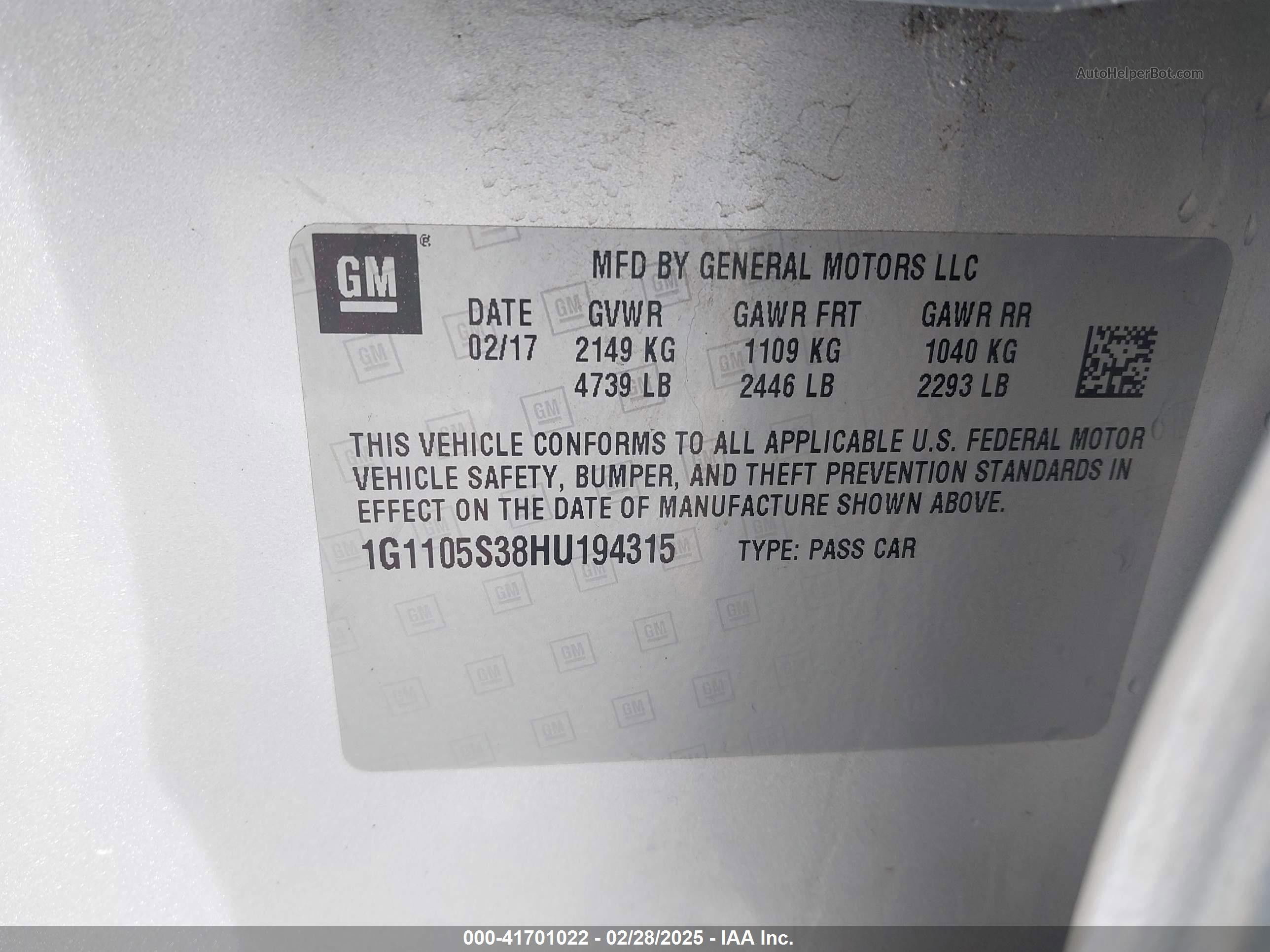 2017 Chevrolet Impala 1lt Gray vin: 1G1105S38HU194315