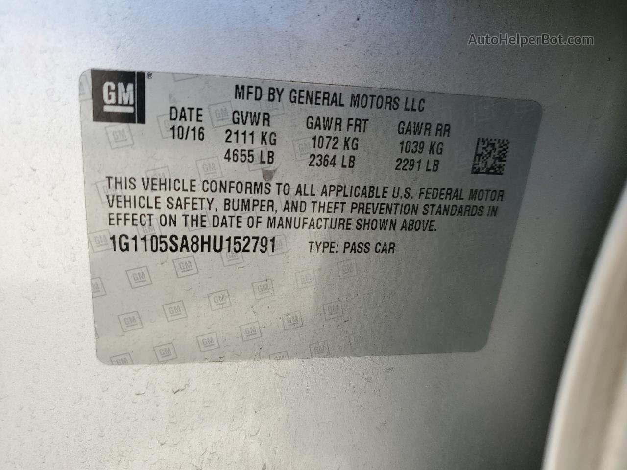 2017 Chevrolet Impala Lt Серебряный vin: 1G1105SA8HU152791