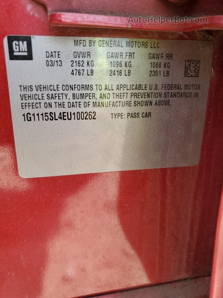 2014 Chevrolet Impala Lt Red vin: 1G1115SL4EU100262