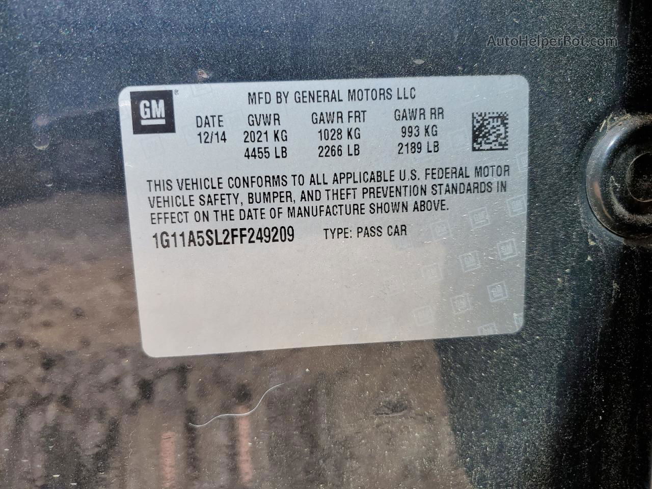 2015 Chevrolet Malibu Ls Угольный vin: 1G11A5SL2FF249209