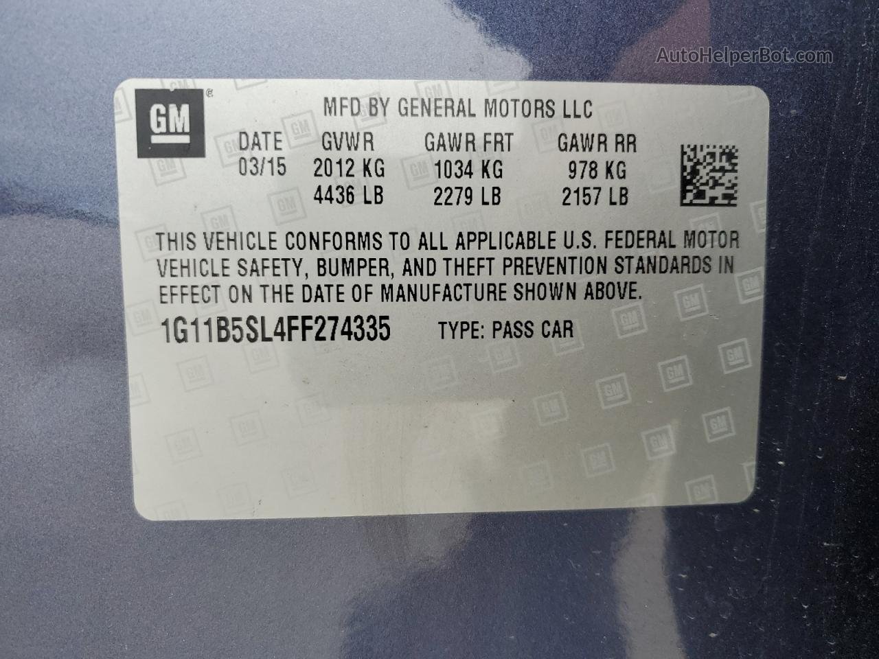 2015 Chevrolet Malibu Ls Синий vin: 1G11B5SL4FF274335