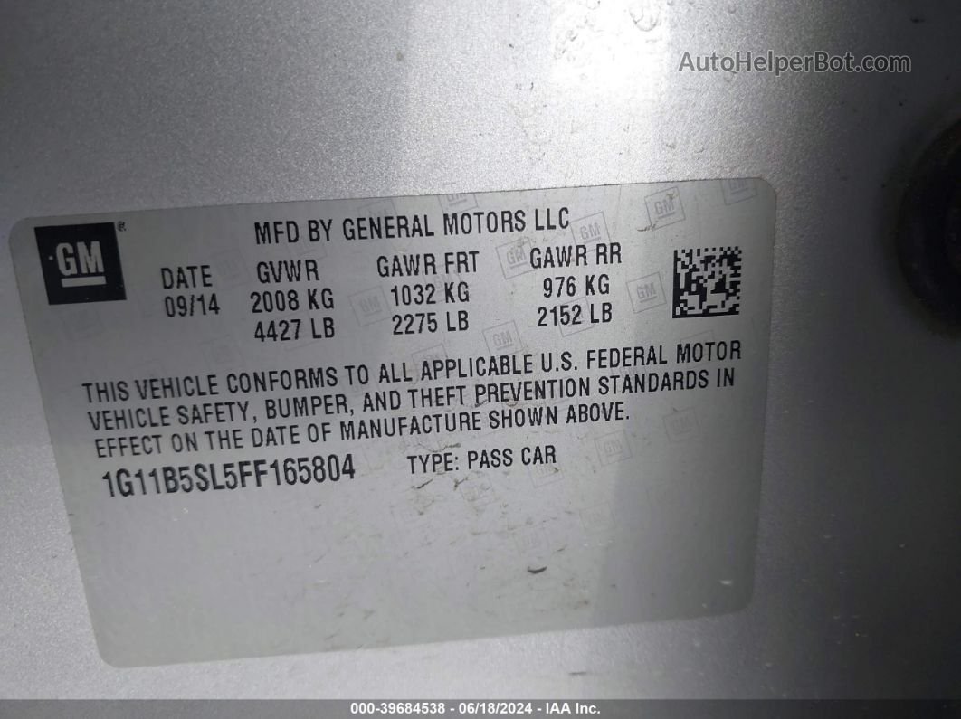 2015 Chevrolet Malibu Ls Silver vin: 1G11B5SL5FF165804