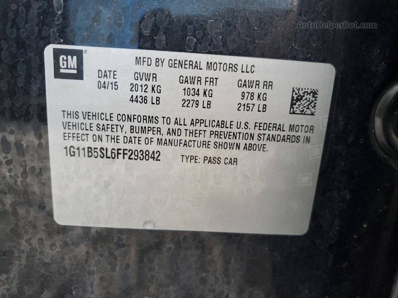 2015 Chevrolet Malibu Ls Black vin: 1G11B5SL6FF293842