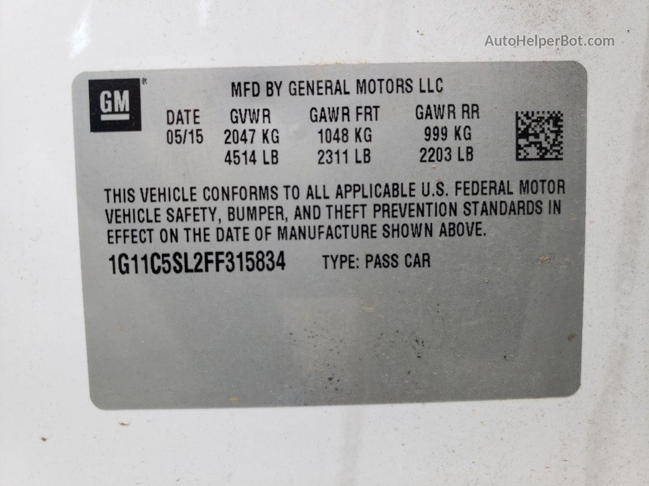 2015 Chevrolet Malibu 1lt White vin: 1G11C5SL2FF315834