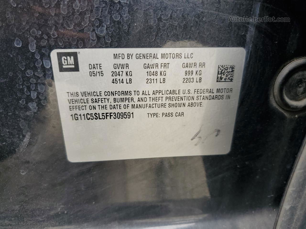 2015 Chevrolet Malibu 1lt Черный vin: 1G11C5SL5FF309591