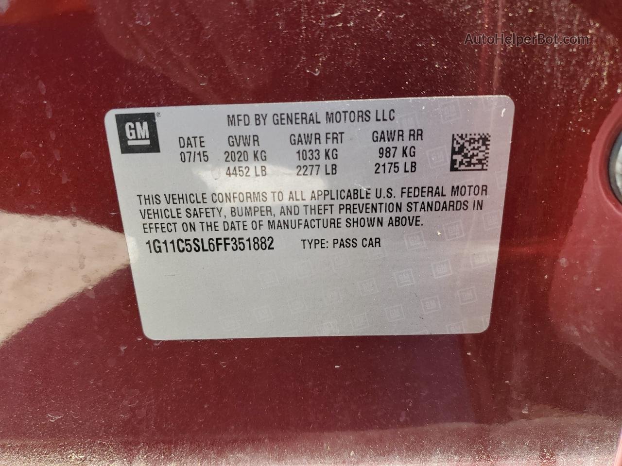 2015 Chevrolet Malibu 1lt Burgundy vin: 1G11C5SL6FF351882