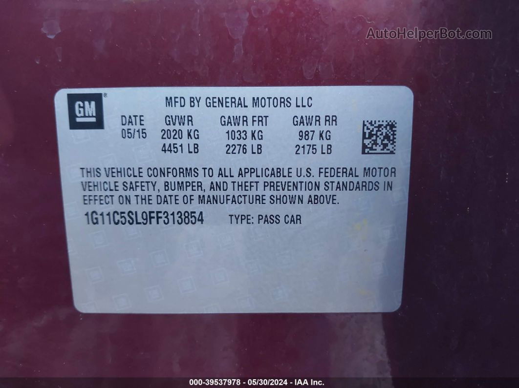 2015 Chevrolet Malibu 1lt Red vin: 1G11C5SL9FF313854