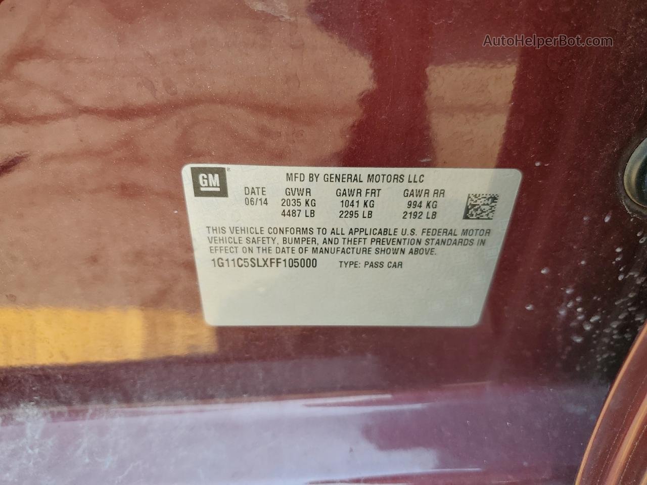 2015 Chevrolet Malibu 1lt Burgundy vin: 1G11C5SLXFF105000