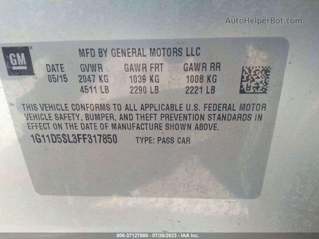 2015 Chevrolet Malibu Lt Серебряный vin: 1G11D5SL3FF317850