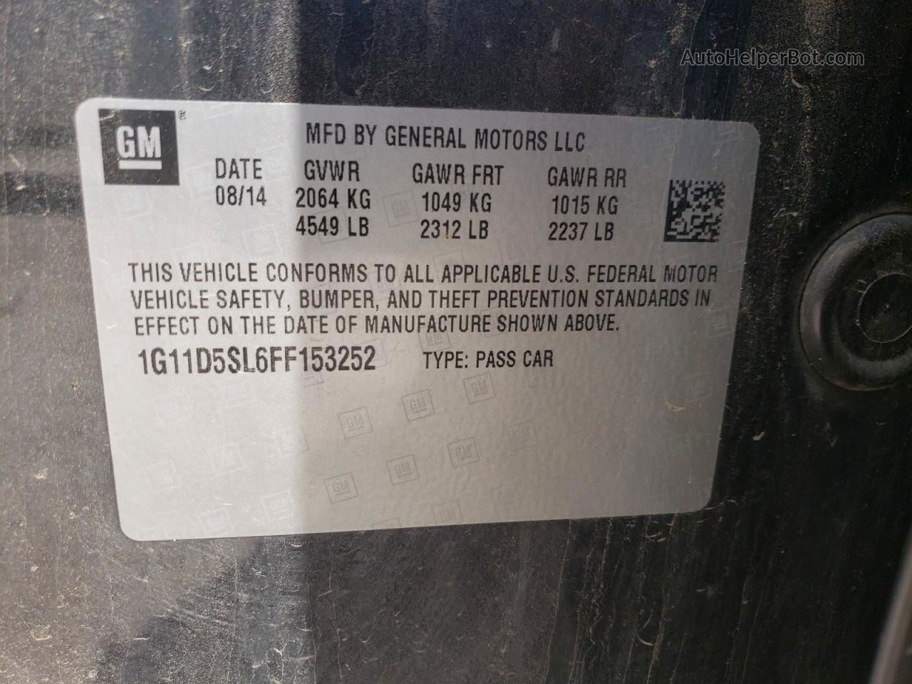 2015 Chevrolet Malibu 2lt Угольный vin: 1G11D5SL6FF153252