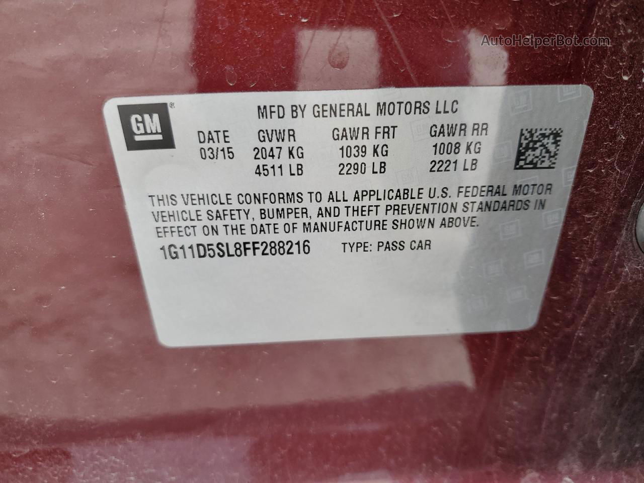 2015 Chevrolet Malibu 2lt Burgundy vin: 1G11D5SL8FF288216
