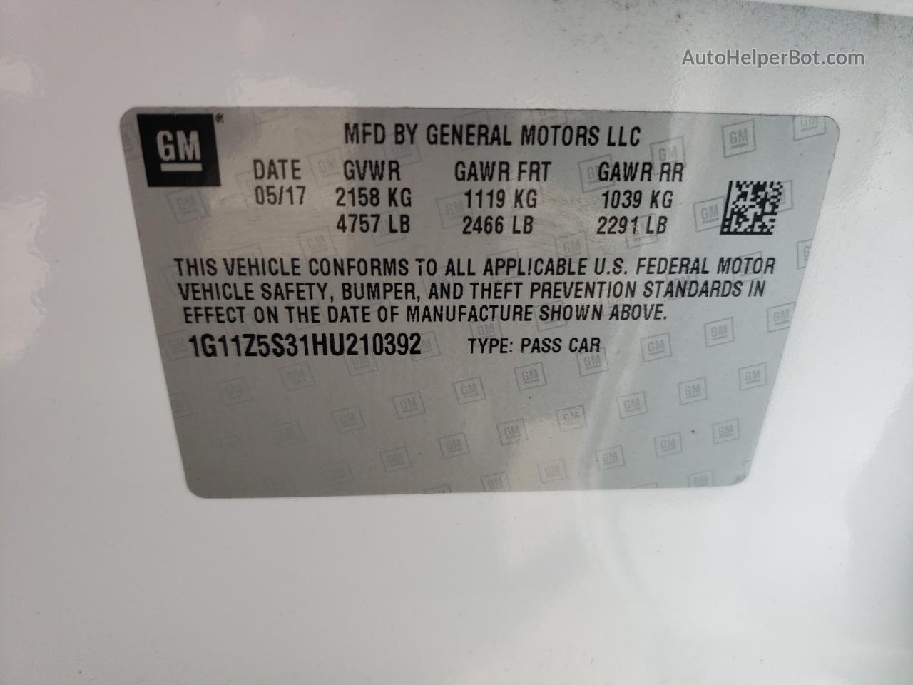 2017 Chevrolet Impala Ls White vin: 1G11Z5S31HU210392