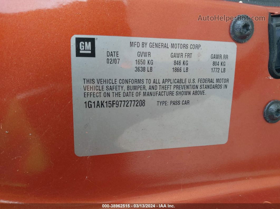 2007 Chevrolet Cobalt Ls Orange vin: 1G1AK15F977277208