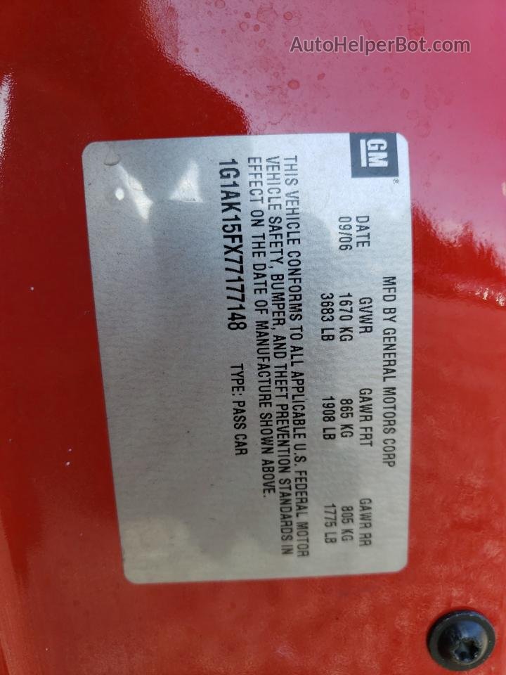 2007 Chevrolet Cobalt Ls Красный vin: 1G1AK15FX77177148