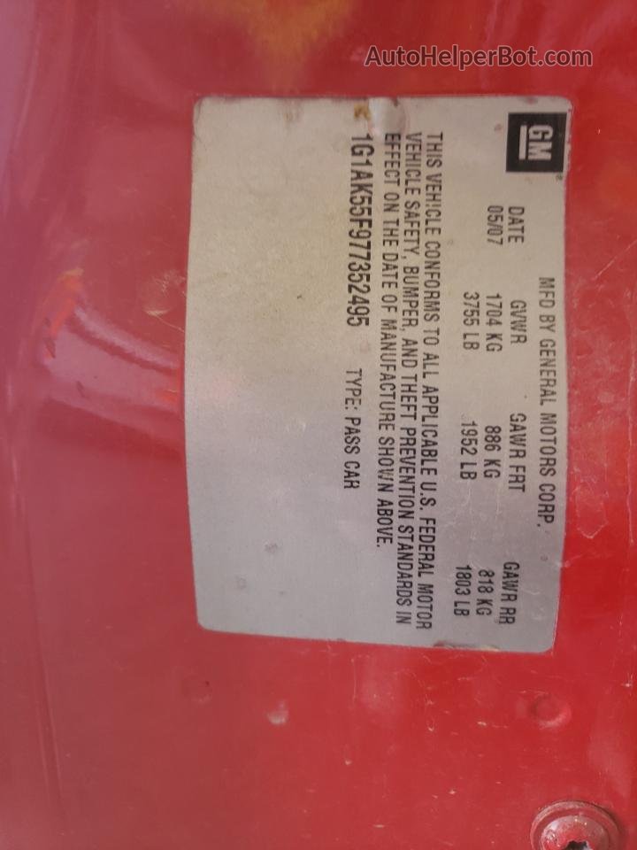 2007 Chevrolet Cobalt Ls Red vin: 1G1AK55F977352495