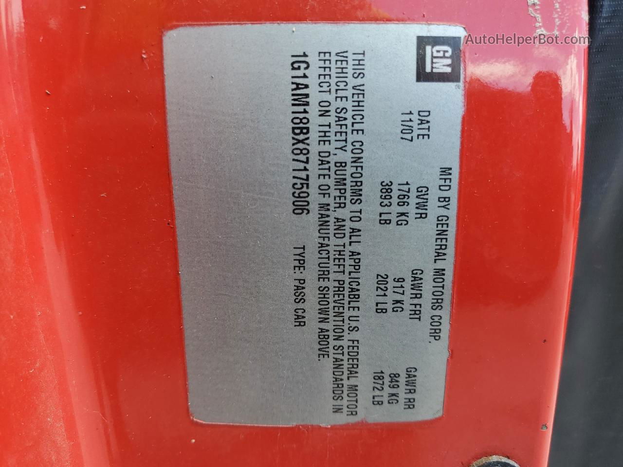 2008 Chevrolet Cobalt Lt Red vin: 1G1AL18F687151592