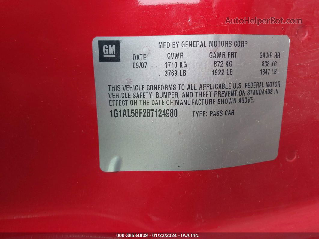 2008 Chevrolet Cobalt Lt Красный vin: 1G1AL58F287124980