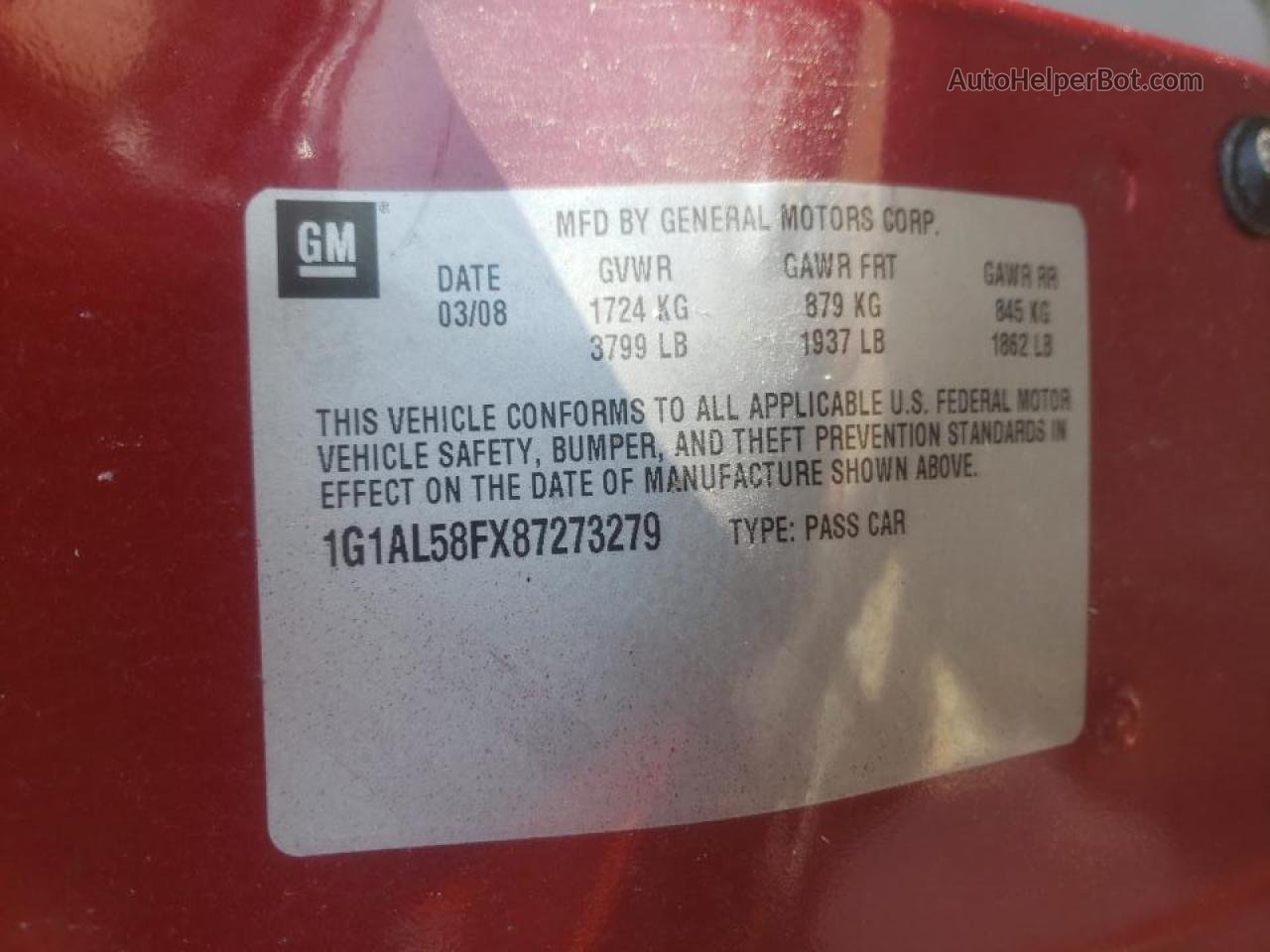 2008 Chevrolet Cobalt Lt Красный vin: 1G1AL58FX87273279