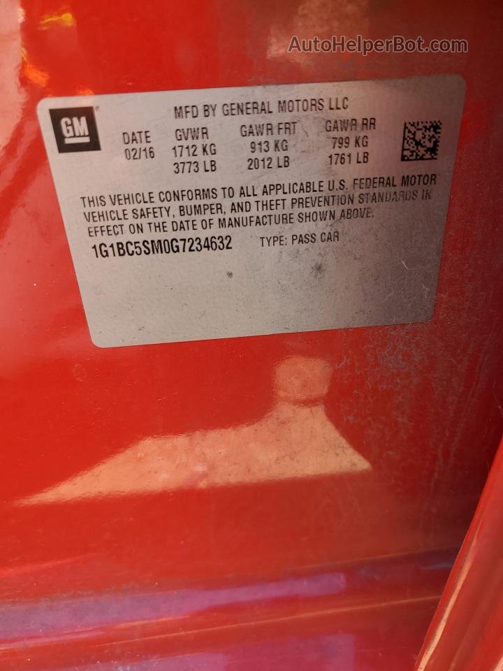 2016 Chevrolet Cruze Ls Red vin: 1G1BC5SM0G7234632