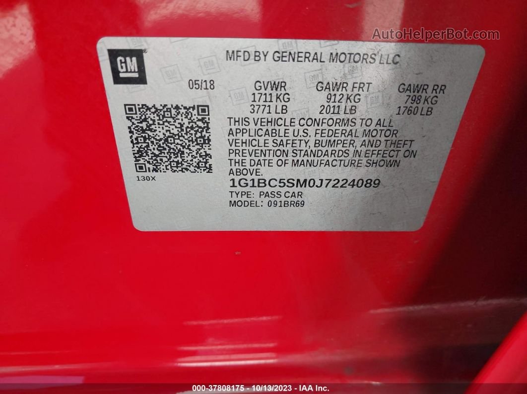 2018 Chevrolet Cruze Ls Auto Red vin: 1G1BC5SM0J7224089
