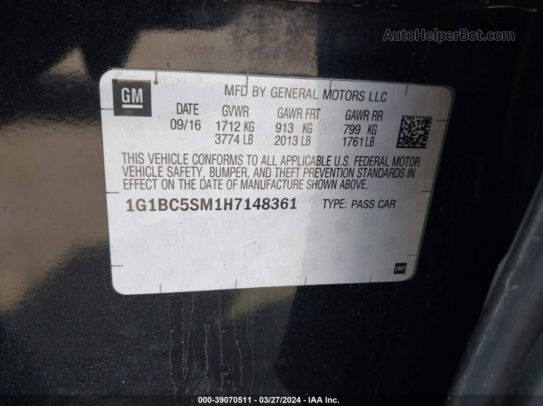 2017 Chevrolet Cruze Ls Auto Черный vin: 1G1BC5SM1H7148361